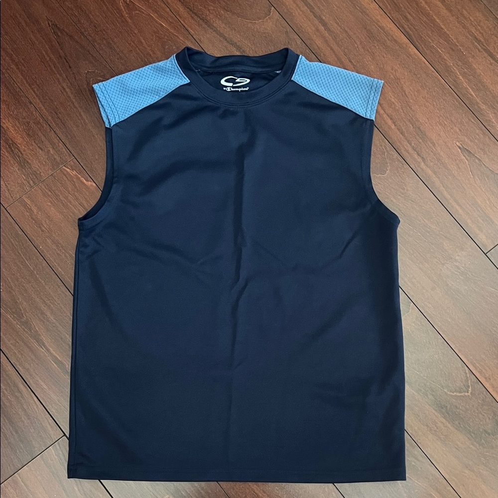 Champion Men's Navy and Light Blue Sleeveless Tank- size Small, EUC